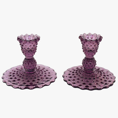 vintage amethyst hobnail candle holders