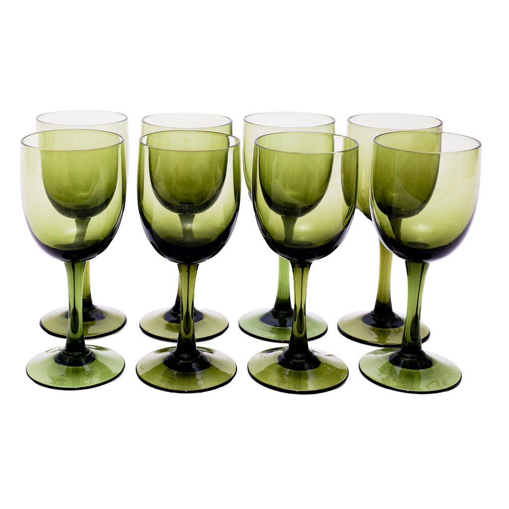 Set of 10 Vintage Crystal Wine Glasses Unmarked Neutral Mint