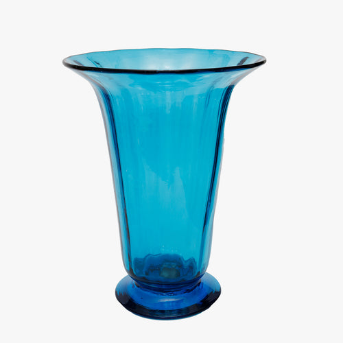 vintage blue glass footed vase