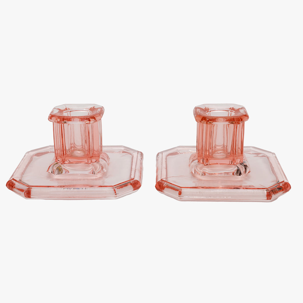 vintage pale pink art deco candle holders