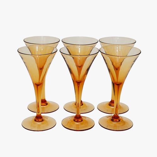 vintage amber tulip shaped cordial glasses