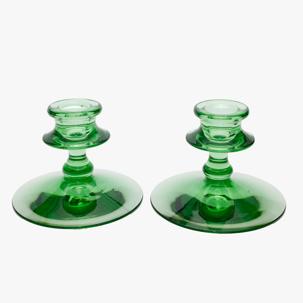 vintage green glass candle holders