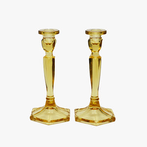 vintage yellow glass candlesticks