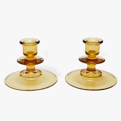 vintage pale amber glass candle holders