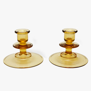 vintage pale amber glass candle holders