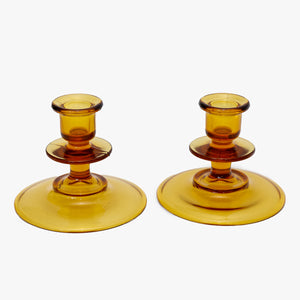 vintage light amber glass candle holders