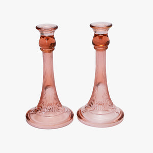 vintage pink ribbed candle holders