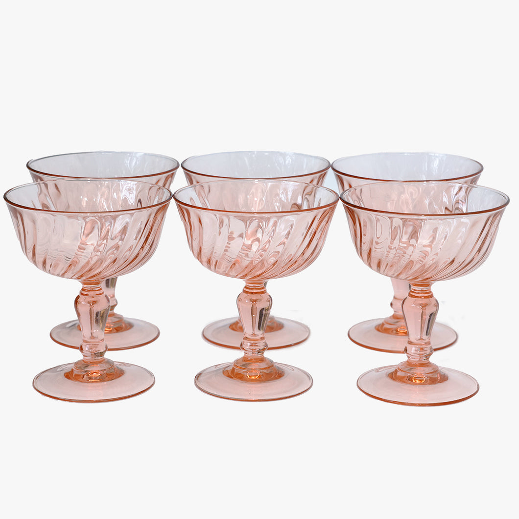 vintage pink swirl champagne coupes