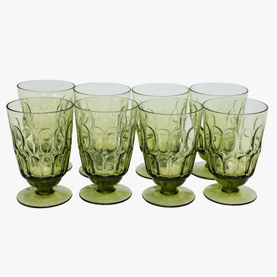 vintage avocado green faceted wine glasses