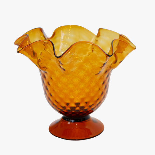 vintage amber ruffle vase