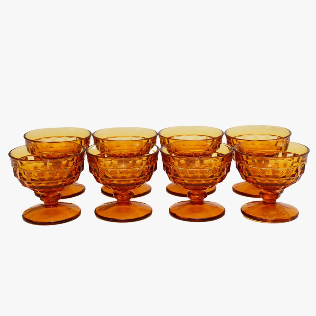 vintage dark amber pressed glass coupes