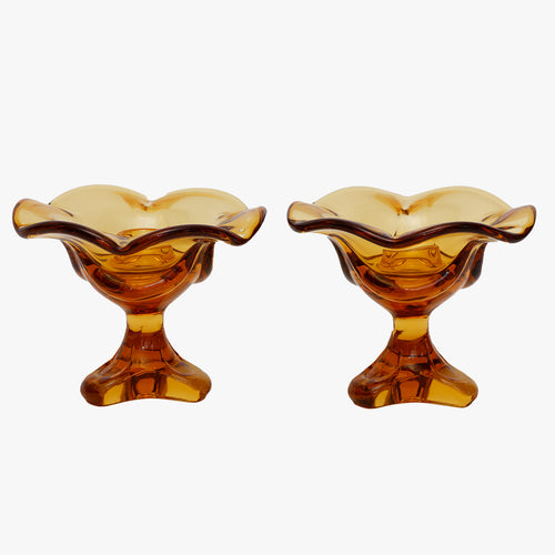 vintage amber glass footed candle holders