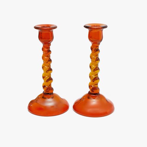 vintage burnt orange twisted stem candle holders