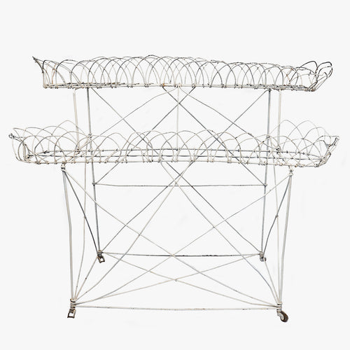 antique metal wire 2-tier plant stand