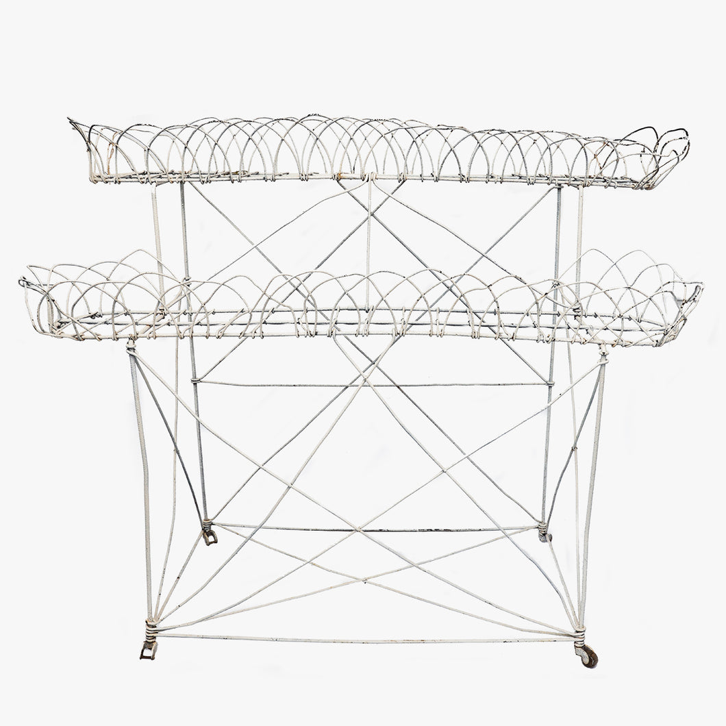 antique metal wire 2-tier plant stand