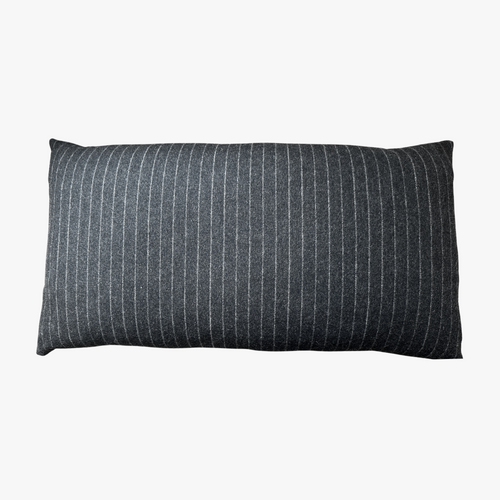 charcoal pinstripe and black linen pillows