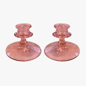 vintage pale pink glass candle holders